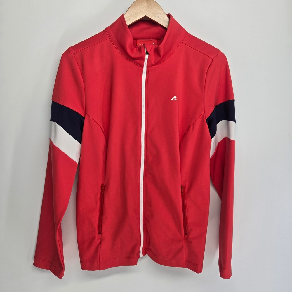 REDVANLY Track Jacket Women Large Coral Red Colorblock Full Zip Performance Golf